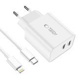 ŁADOWARKA SIECIOWA TECH-PROTECT C35W 2-PORT NETWORK CHARGER PD35W + LIGHTNING KABEL BIAŁA