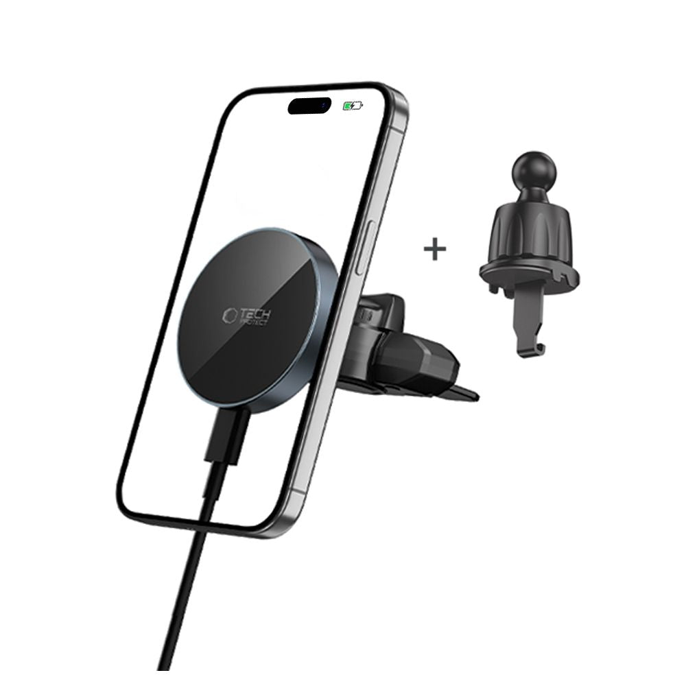 UCHWYT SAMOCHODOWY Z ŁADOWANIEM INDUKCYJNYM TECH-PROTECT MM15W-V5 MAGNETIC MAGSAFE CD & VENT CAR MOUNT WIRELESS CHARGER 15W CZARNY