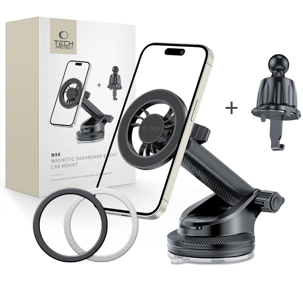 UCHWYT SAMOCHODOWY DO KRATKI, KOKPIT I SZYBĘ TECH-PROTECT N56 MAGNETIC MAGSAFE DASHBOARD & VENT CAR MOUNT CZARNY