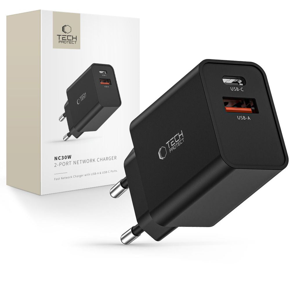 ŁADOWARKA SIECIOWA TECH-PROTECT NC30W 2-PORT NETWORK CHARGER PD30W/QC3.0 CZARNA