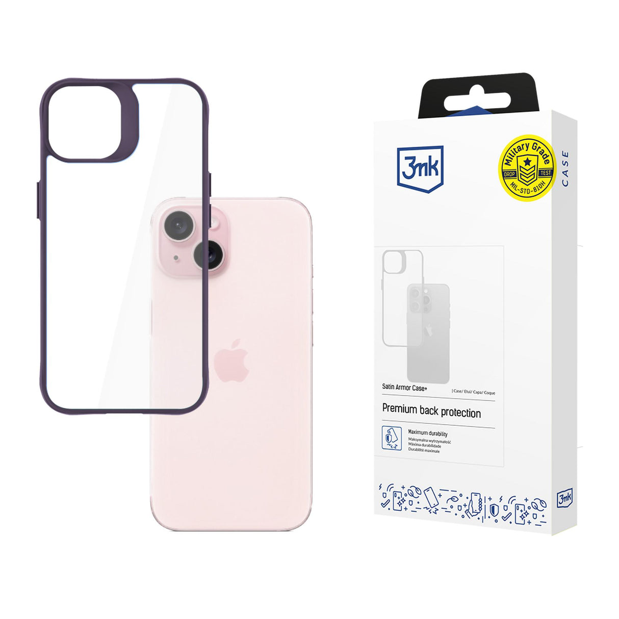 ETUI APPLE IPHONE 15 - 3MK SATIN ARMOR CASE+ PURPLE FIOLETOWE