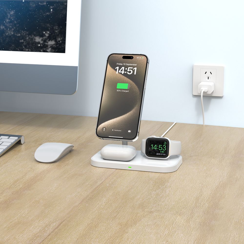 ŁADOWARKA INDUKCYJNA 3W1 TECH-PROTECT QI15W-A22 MAGNETIC MAGSAFE WIRELESS CHARGER BIAŁA