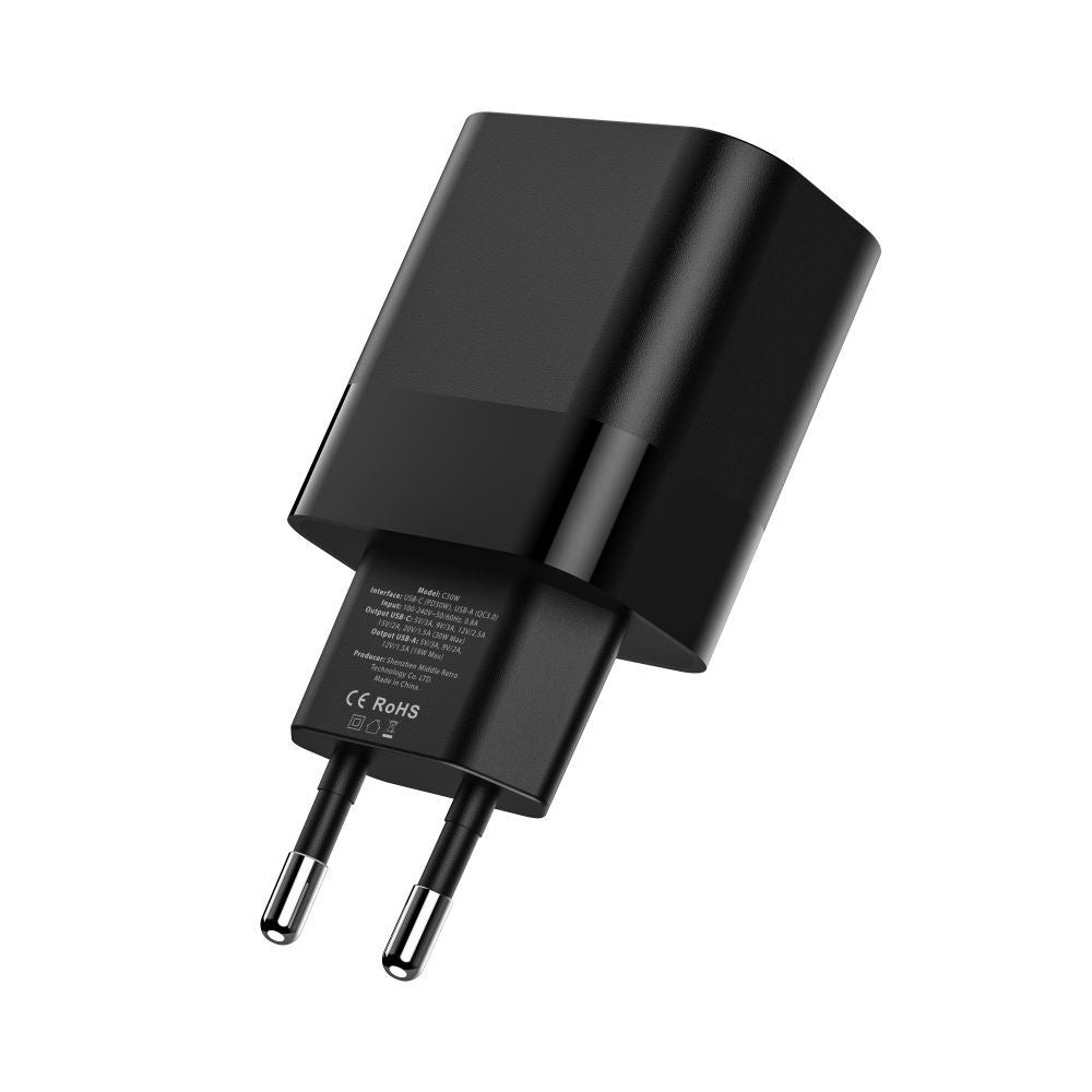 ŁADOWARKA SIECIOWA TECH-PROTECT C30W 2-PORT NETWORK CHARGER PD30W/QC3.0 CZARNA