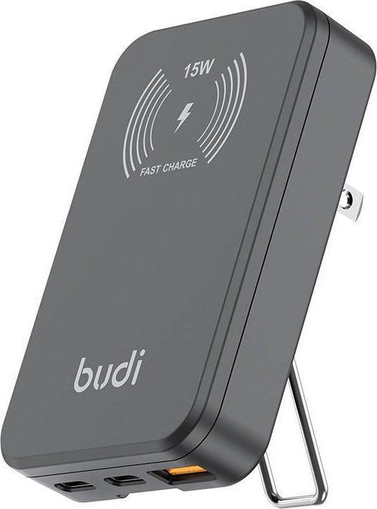 ŁADOWARKA BEZPRZEWODOWA BUDI 2XUSBC/30W 1XUSB-A/18W MAGSAFE 15W CZARNA