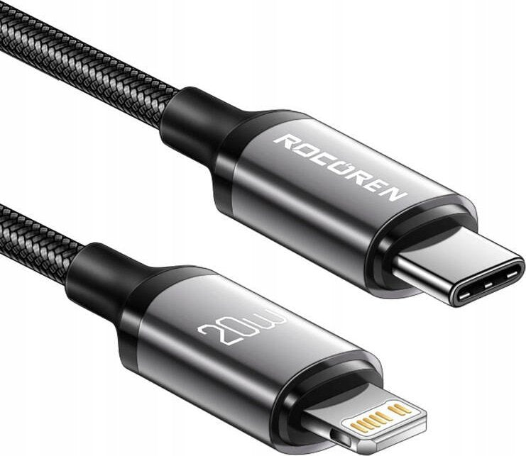 KABEL SZYBKO ŁADUJĄCY ROCOREN USB-C DO LIGHTNING RETRO SERIES 1M SZARY