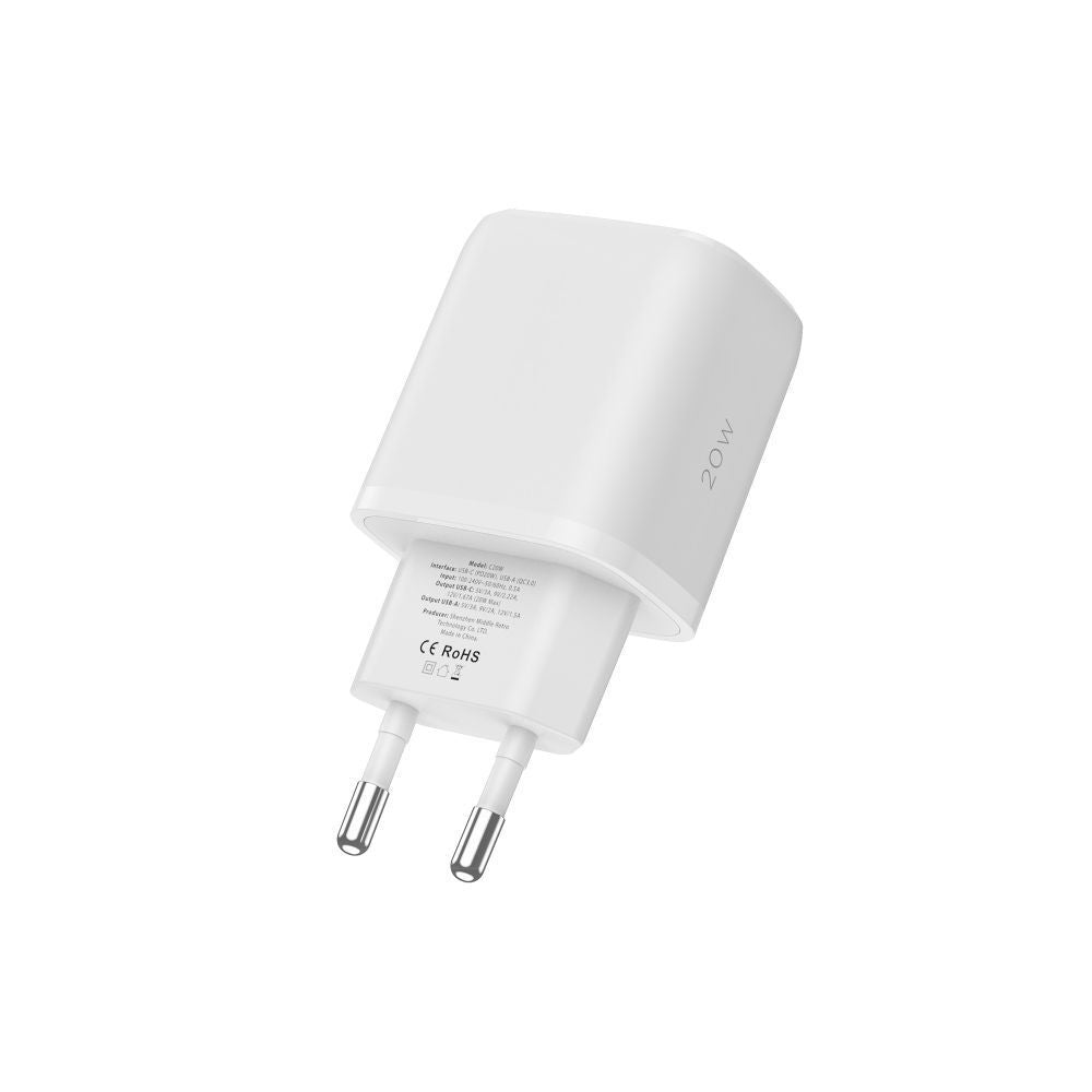 ŁADOWARKA SIECIOWA TECH-PROTECT C20W 2-PORT NETWORK CHARGER PD20W/QC3.0 + LIGHTNING KABEL BIAŁA
