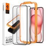 SZKŁO HARTOWANE SPIGEN ALM GLASS FC 2-PACK IPHONE 15 PLUS BLACK CZARNA RAMKA