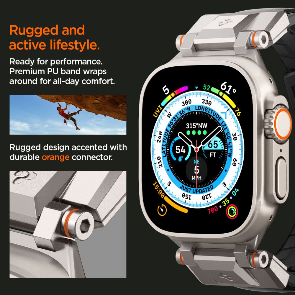 PASEK SPIGEN DURAPRO ARMOR PU APPLE WATCH 6 / 7 / 8 / 9 / 10 / SE / ULTRA 1 / 2 (44 / 45 / 46 / 49 MM) BLACK CZARNY
