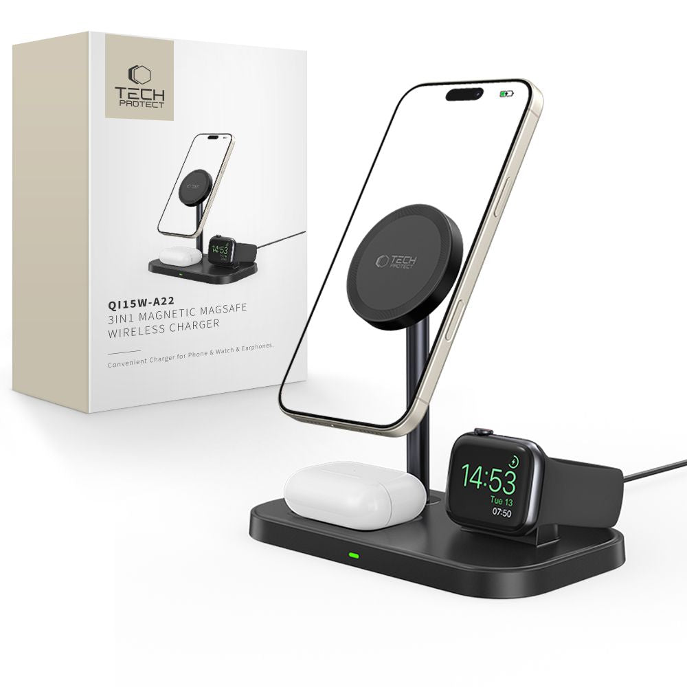 ŁADOWARKA INDUKCYJNA 3W1 TECH-PROTECT QI15W-A22 MAGNETIC WIRELESS MAGSAFE CZARNY