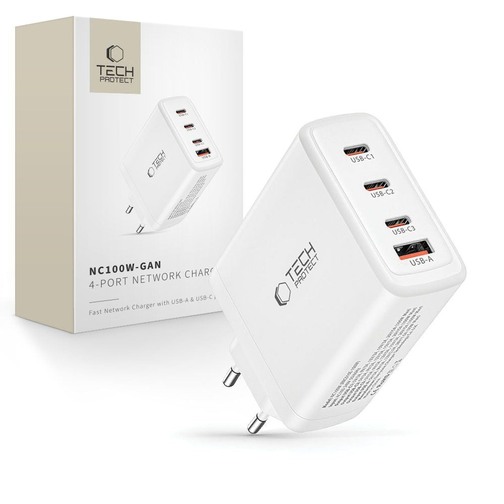 ŁADOWARKA SIECIOWA TECH-PROTECT NC100W-GAN 4-PORT NETWORK CHARGER PD100W/QC3.0 BIAŁA
