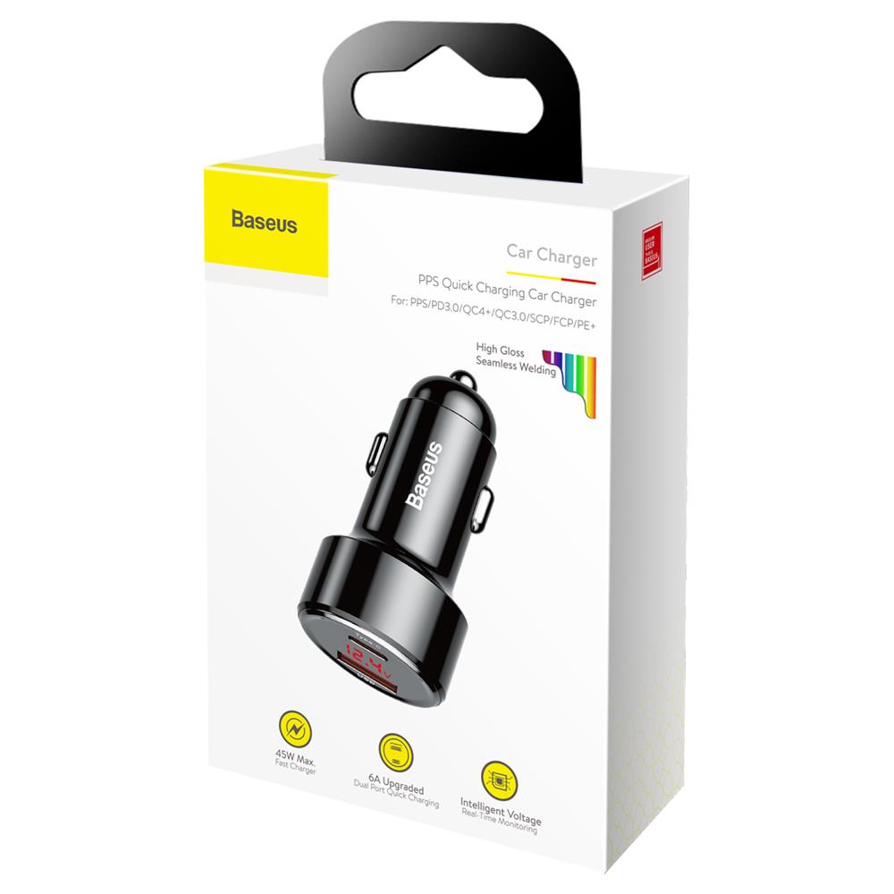 BASEUS ŁADOWARKA SAMOCHODOWA MAGIC PPS QC 3.0+ USB + PD CZARNA 45W