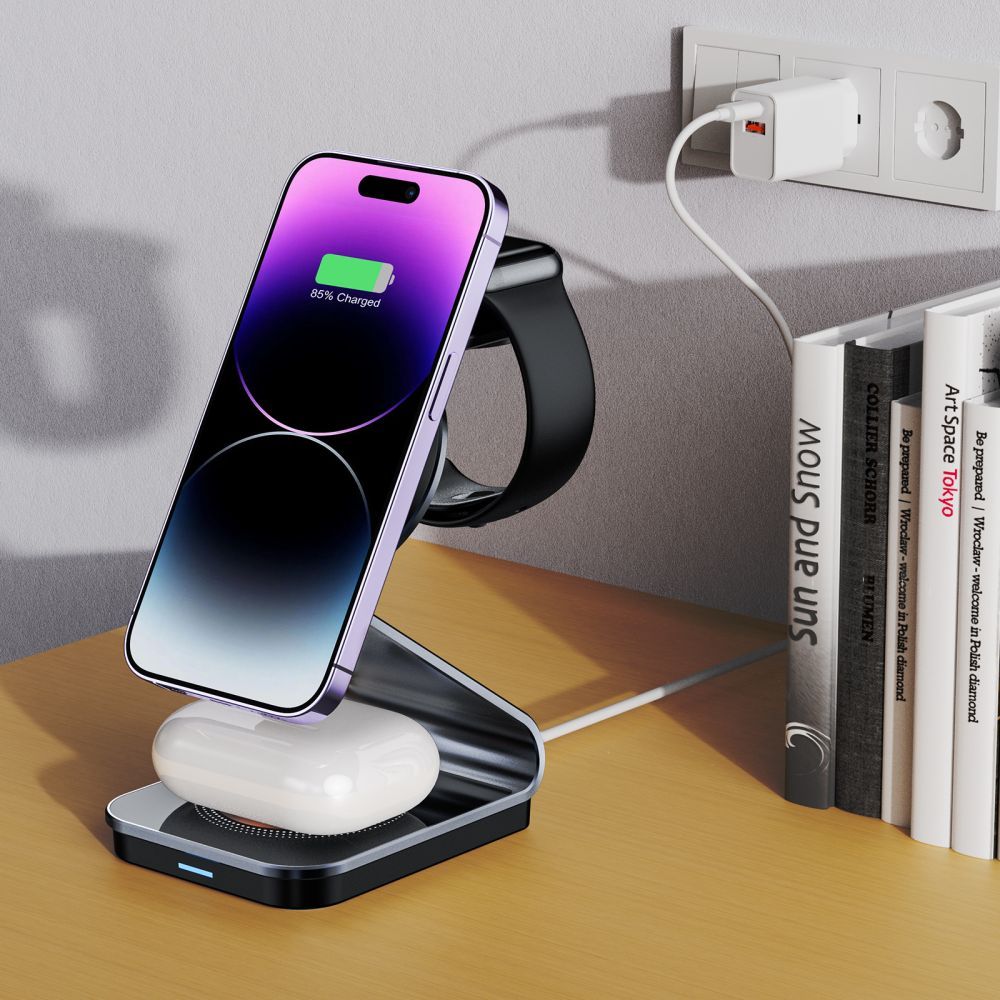 ŁADOWARKA INDUKCYJNA 3W1 TECH-PROTECT QI15W-A29 3IN1 MAGNETIC MAGSAFE WIRELESS CHARGER CZARNA