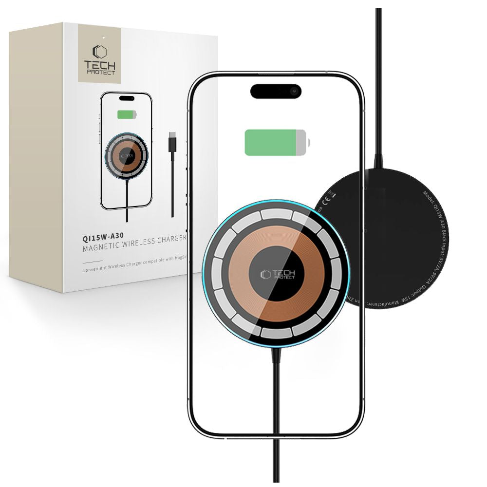 ŁADOWARKA INDUKCYJNA TECH-PROTECT QI15W-A30 MAGNETIC MAGSAFE WIRELESS CHARGER CZARNA