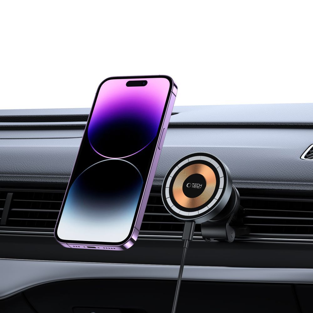UCHWYT SAMOCHODOWY NA KRATKE Z ŁADOWANIEM INDUKCYJNYM TECH-PROTECT MM15W-V5 MAGNETIC MAGSAFE WIRELESS CHARGER 15W CZARNY