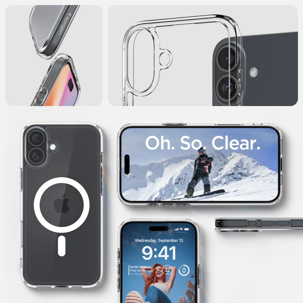 ETUI SPIGEN ULTRA HYBRID MAG MAGSAFE IPHONE 16 PLUS TRANSPARETNO BIAŁE