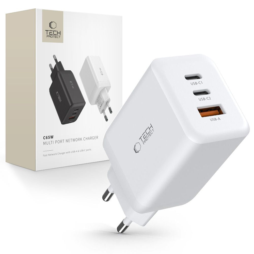 ŁADOWARKA SIECIOWA TECH-PROTECT C65W 3-PORT NETWORK CHARGER PD65W/QC3.0 BIAŁA
