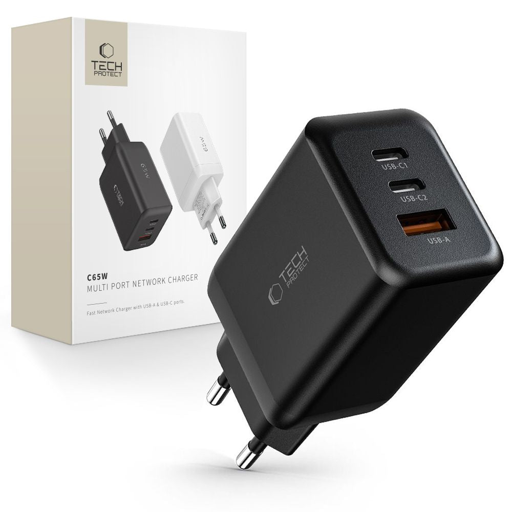 ŁADOWARKA SIECIOWA TECH-PROTECT C65W 3-PORT NETWORK CHARGER PD65W/QC3.0 CZARNA