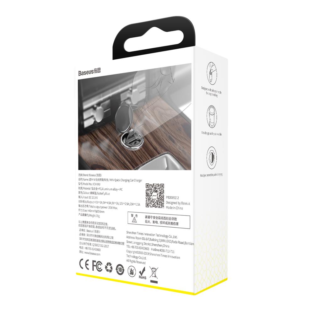 BASEUS ŁADOWARKA SAMOCHODOWA TINY STAR MINI QC 3.0 30W 1X USB SZARA