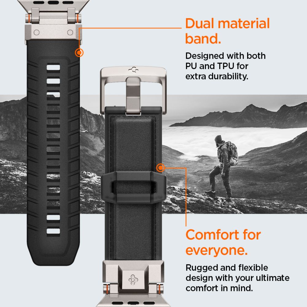 PASEK SPIGEN DURAPRO ARMOR PU APPLE WATCH 6 / 7 / 8 / 9 / 10 / SE / ULTRA 1 / 2 (44 / 45 / 46 / 49 MM) BLACK CZARNY