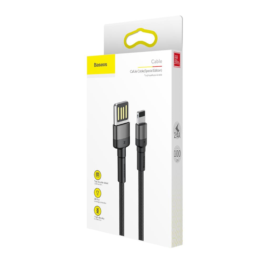 BASEUS KABEL CAFULE USB - LIGHTNING 1,0 M 2,4A SZARO-CZARNY DWUSTRONNE USB
