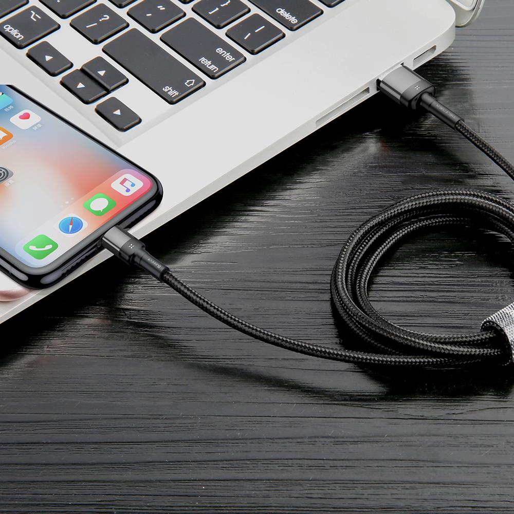 BASEUS KABEL CAFULE USB - LIGHTNING 1,0 M 2,4A SZARO-CZARNY DWUSTRONNE USB