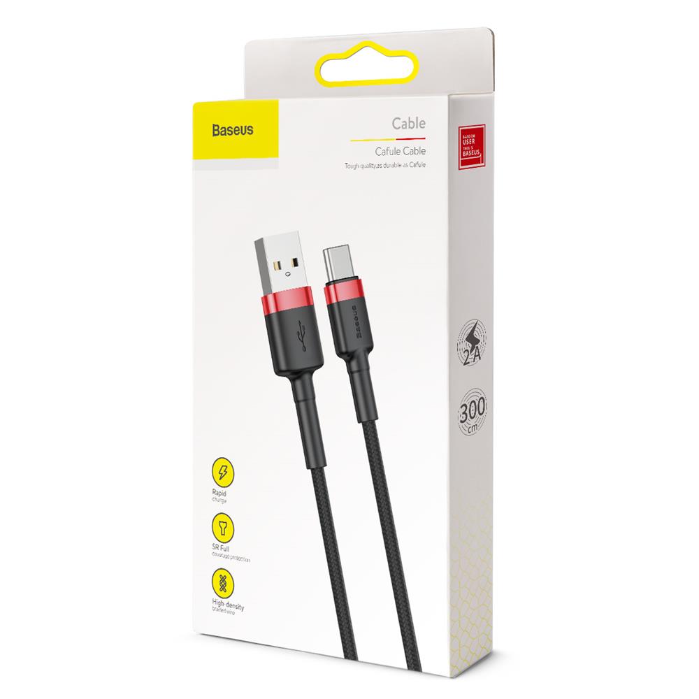 BASEUS KABEL CAFULE USB - USB-C 3,0 M 2A CZERWONO-CZARNY