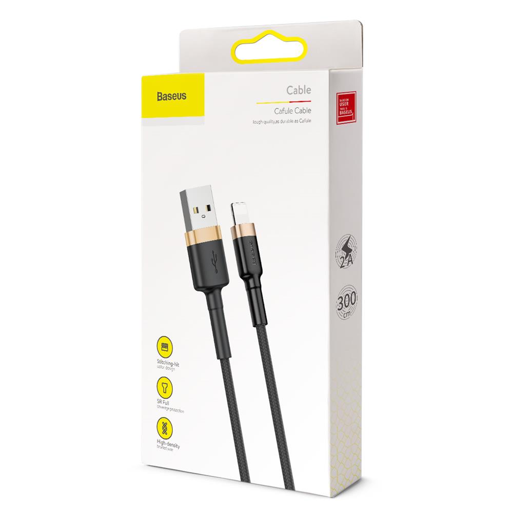 BASEUS KABEL CAFULE USB - LIGHTNING 3,0 M 1,5A ZŁOTO-CZARNY