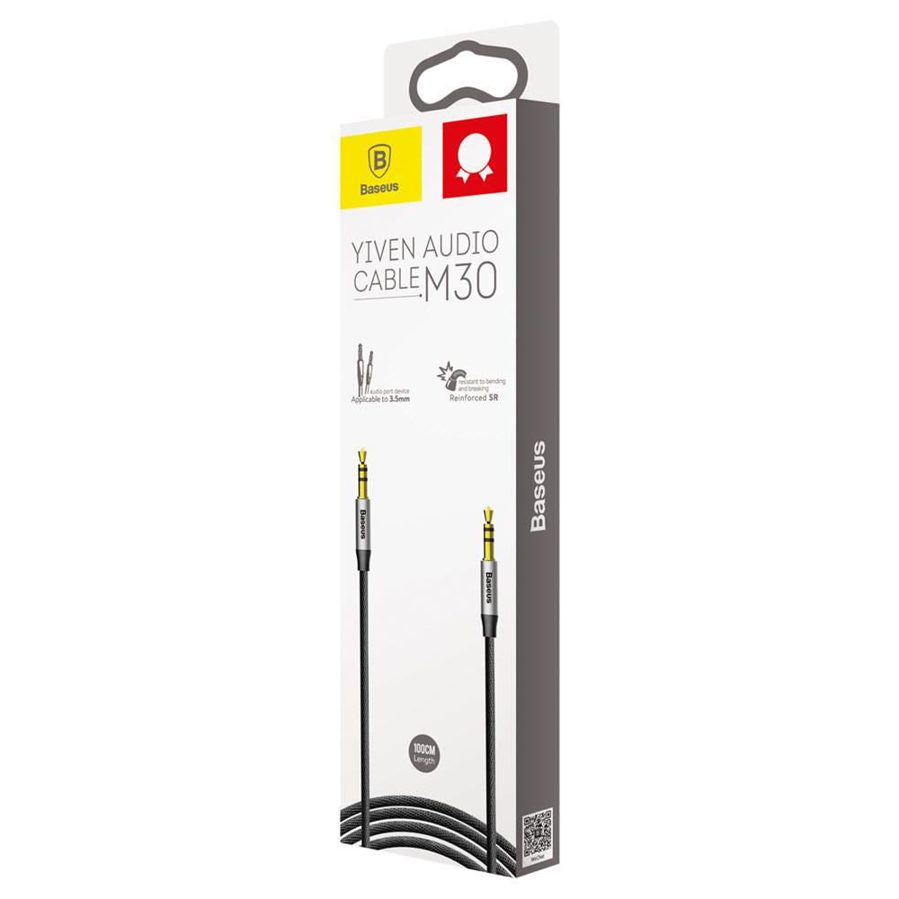 BASEUS KABEL AUDIO YIVEN M30 JACK 3,5 MM - JACK 3,5 MM 1,0 M SREBRNO-CZARNY