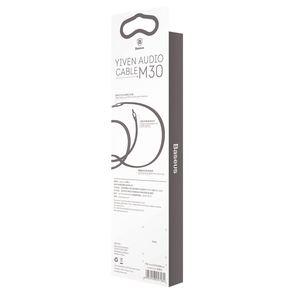 BASEUS KABEL AUDIO YIVEN M30 JACK 3,5 MM - JACK 3,5 MM 1,0 M SREBRNO-CZARNY