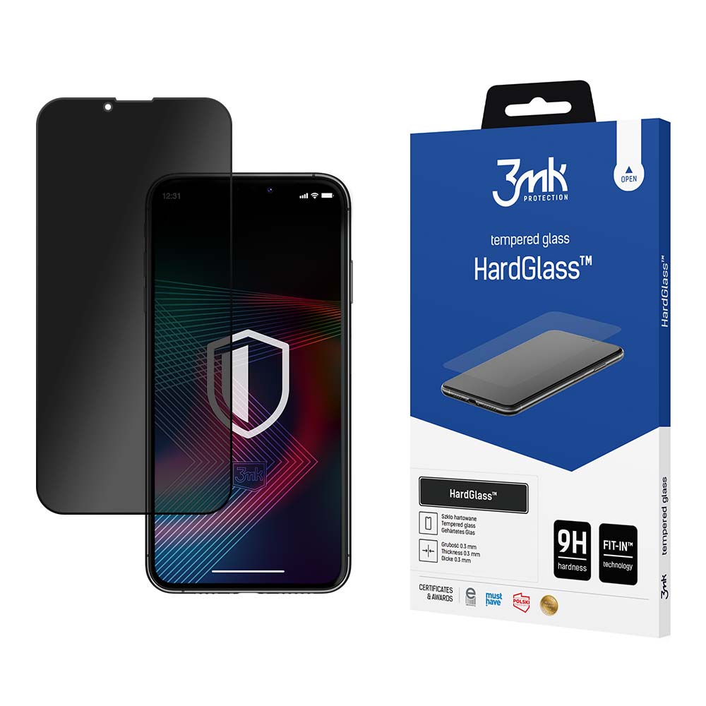 SZKŁO HARTOWANE PRYWATYZUJĄCE APPLE IPHONE 13/13 PRO/14/ 16E - 3MK HARDGLASS MAX PRIVACY BLACK