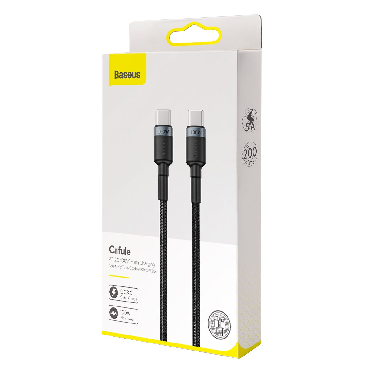 BASEUS KABEL CAFULE PD USB-C - USB-C 2,0 M 5A SZARO-CZARNY 100W