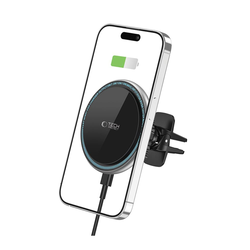 UCHWYT SAMOCHODOWY Z ŁADOWANIEM INDUKCYJNYM TECH-PROTECT A2 MAGNETIC MAGSAFE WIRELESS CHARGER 15W CZARNY