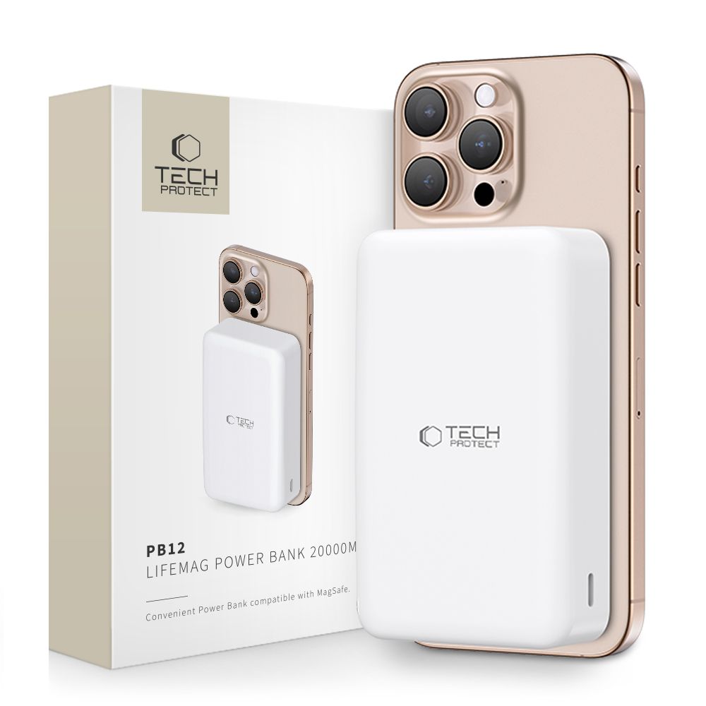 POWERBANK TECH-PROTECT PB12 LIFEMAG MAGSAFE POWER BANK 20000MAH BIAŁY