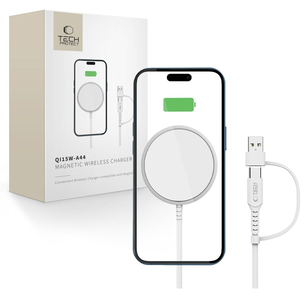 ŁADOWARKA INDUKCYJNA TECH-PROTECT QI15W-A44 MAGNETIC MAGSAFE WIRELESS CHARGER BIAŁA