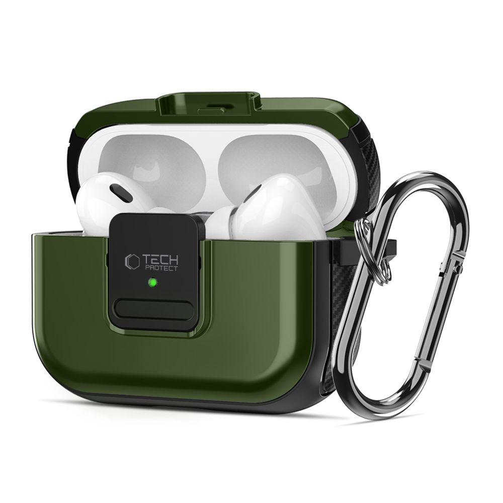 ETUI NA SŁUCHAWKI TECH-PROTECT DEFENDER HOOK MAGSAFE APPLE AIRPODS PRO 1 / 2 OLIWKOWE