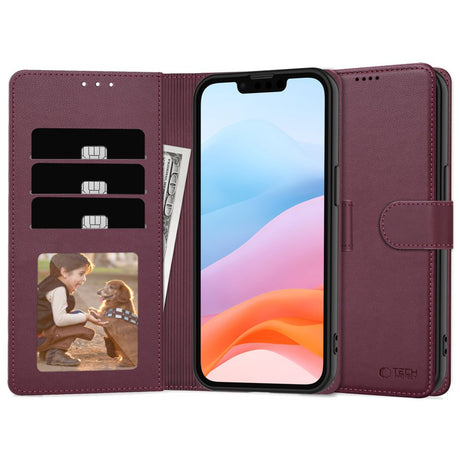 ETUI OTWIERANE TECH-PROTECT WALLET IPHONE 16E MULBERRY CIEMNO FIOLETOWE
