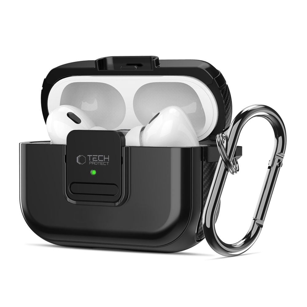 ETUI NA SŁUCHAWKI  TECH-PROTECT DEFENDER HOOK MAGSAFE APPLE AIRPODS PRO 1 / 2 CZARNE