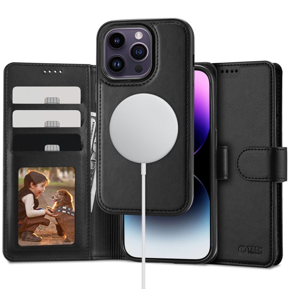 ETUI OTWIERANE TECH-PROTECT WALLET MAGSAFE IPHONE 15 PRO CZARNE