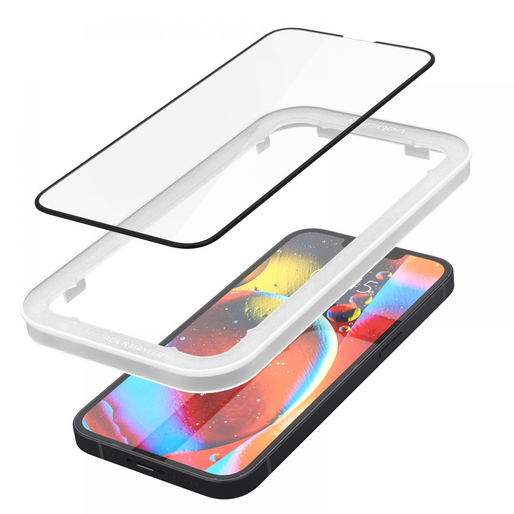 SZKŁO HARTOWANE SPIGEN ALM GLASS FC 2-PACK IPHONE 13 / 13 PRO / 14 / 16E BLACK CZARNA RAMKA