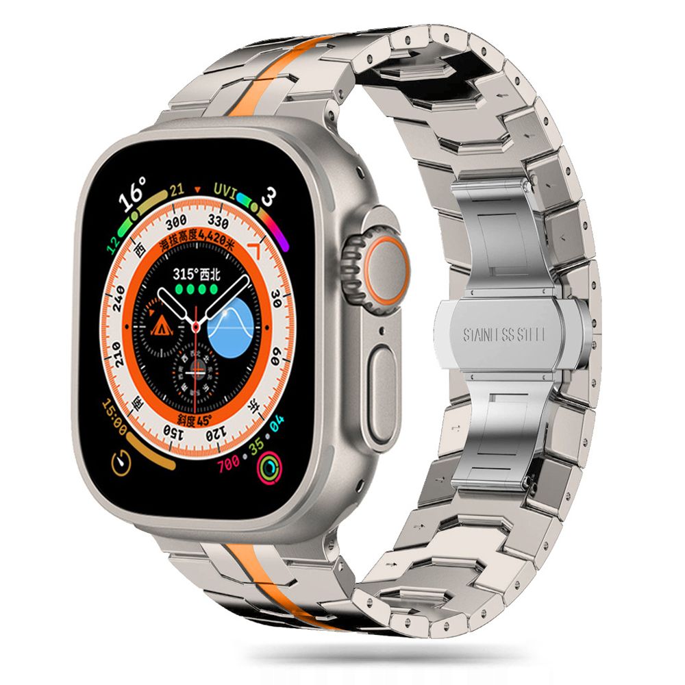 PASEK TECH-PROTECT STAINLESS LINE APPLE WATCH 6 / 7 / 8 / 9 / 10 / SE / ULTRA 1 / 2 (44 / 45 / 46 / 49 MM) TITANIUM/ORANGE