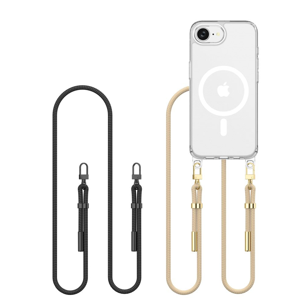 ETUI ZE SMYCZKĄ TECH-PROTECT FLEXAIR CHAIN MAGSAFE IPHONE 16E CZARNA I BEŻOWA