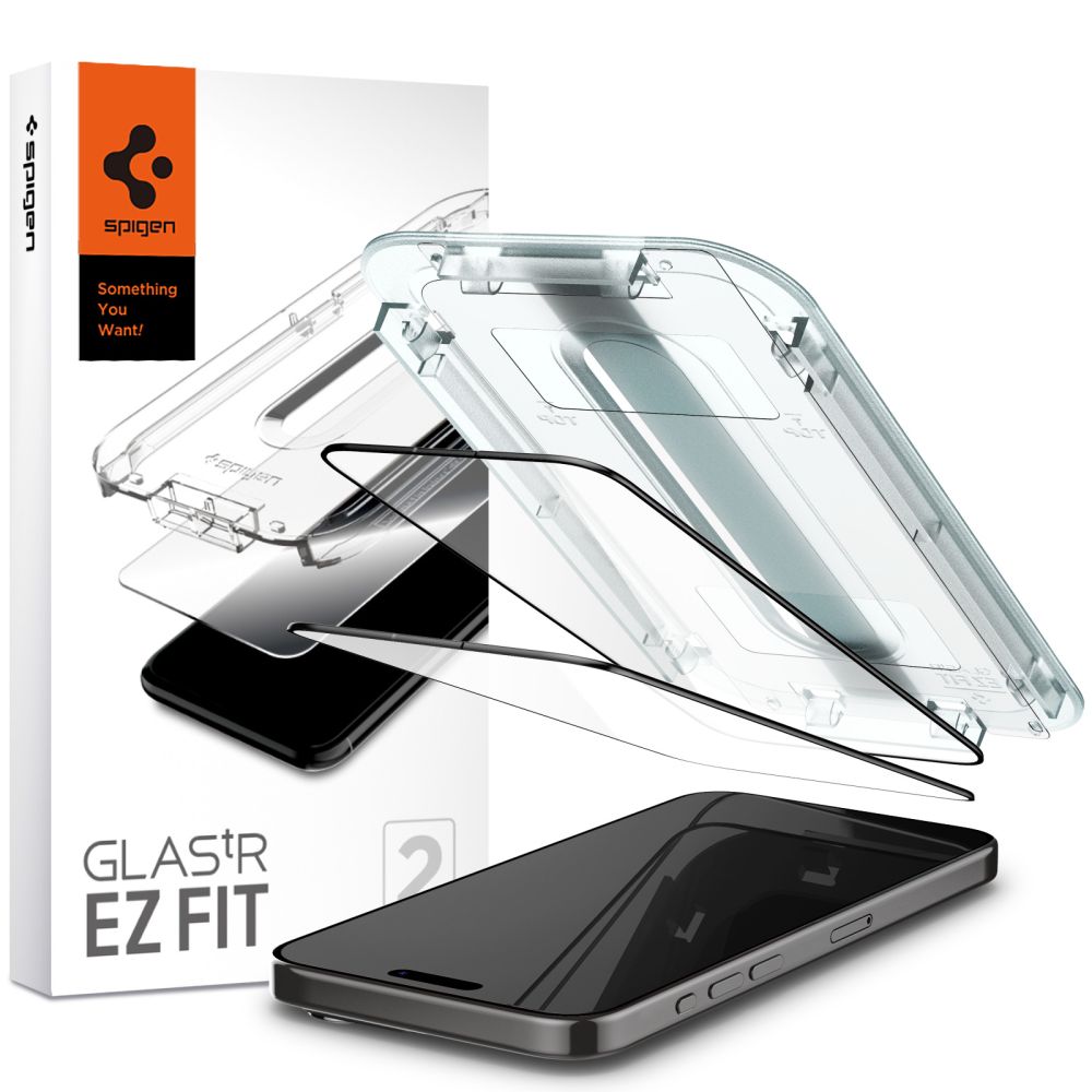 SZKŁO HARTOWANE SPIGEN GLAS.TR ”EZ FIT” FC 2-PACK IPHONE 15 PRO MAX BLACK CZARNA RAMKA