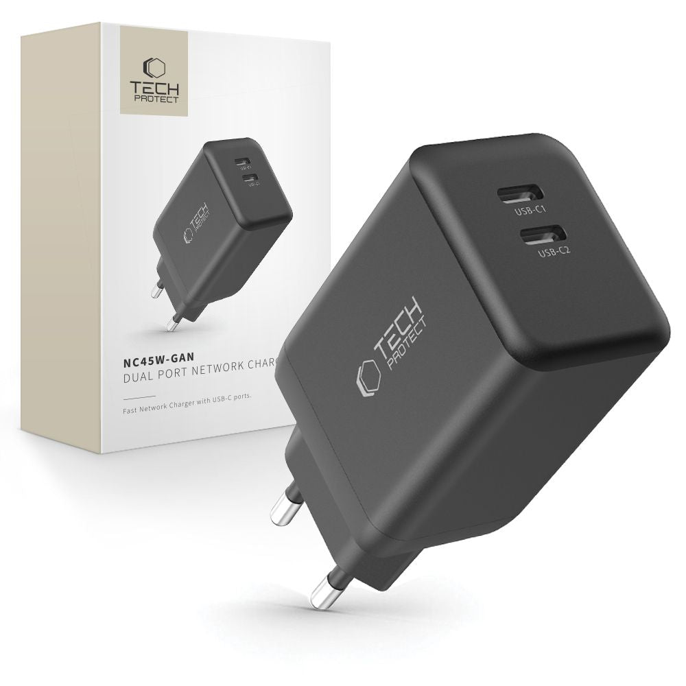 ŁADOWARKA SIECIOWA TECH-PROTECT NC45W-GAN 2-PORT NETWORK CHARGER PD45W CZARNA