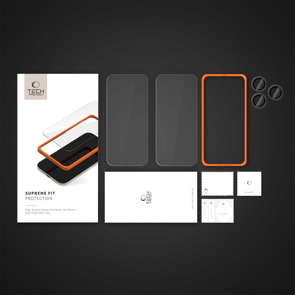 ZESTAW SZKIEŁ HARTOWANYCH TECH-PROTECT SUPREME SET 3-PACK IPHONE 16 PRO CLEAR
