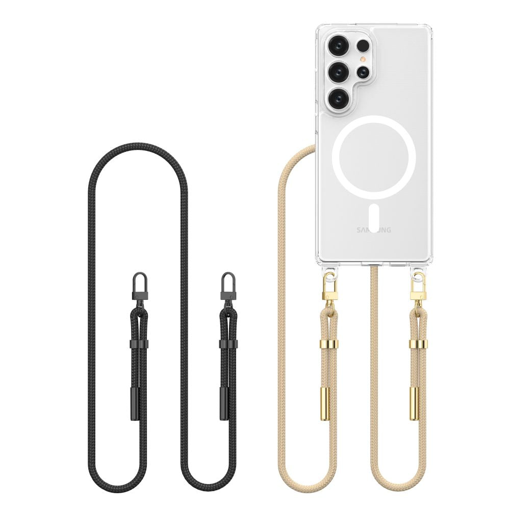 ETUI ZE SMYCZKĄ TECH-PROTECT FLEXAIR CHAIN MAGSAFE SAMSUNG GALAXY S25 ULTRA CZARNĄ I BEŻOWĄ