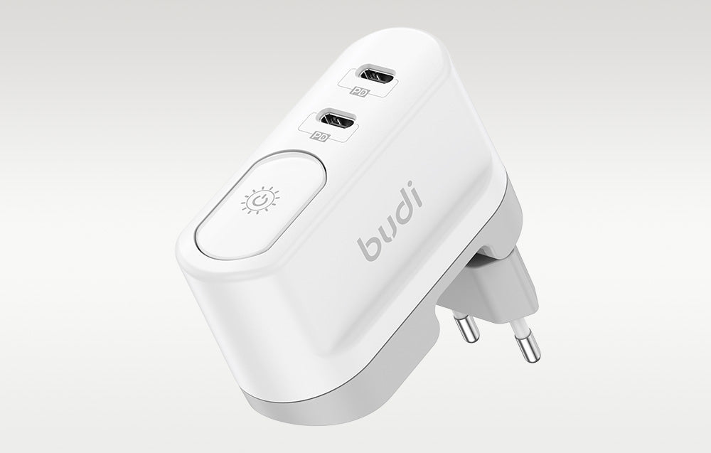 ŁADOWARKA Z LAMPKĄ BUDI 326DE 2XUSB-C 40W BIAŁA