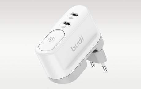 ŁADOWARKA Z LAMPKĄ BUDI 326DE 2XUSB-C 40W BIAŁA
