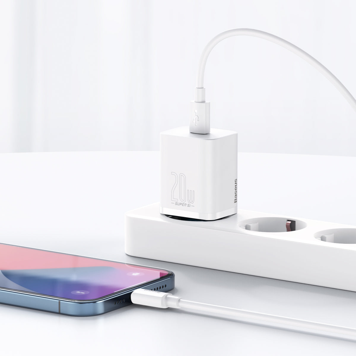 BASEUS ŁADOWARKA SIECIOWA SUPER SI PD 20W 1X USB-C BIAŁA + KABEL USB-C - LIGHTNING