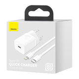 BASEUS ŁADOWARKA SIECIOWA SUPER SI PD 20W 1X USB-C BIAŁA + KABEL USB-C - LIGHTNING