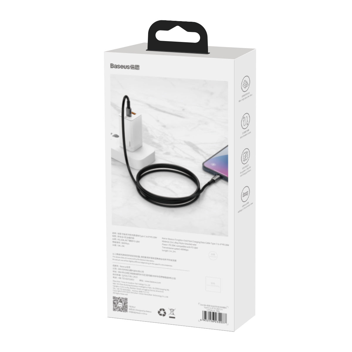 BASEUS KABEL TUNGSTEN PD USB-C - LIGHTNING 1,0 M CZARNY 20W